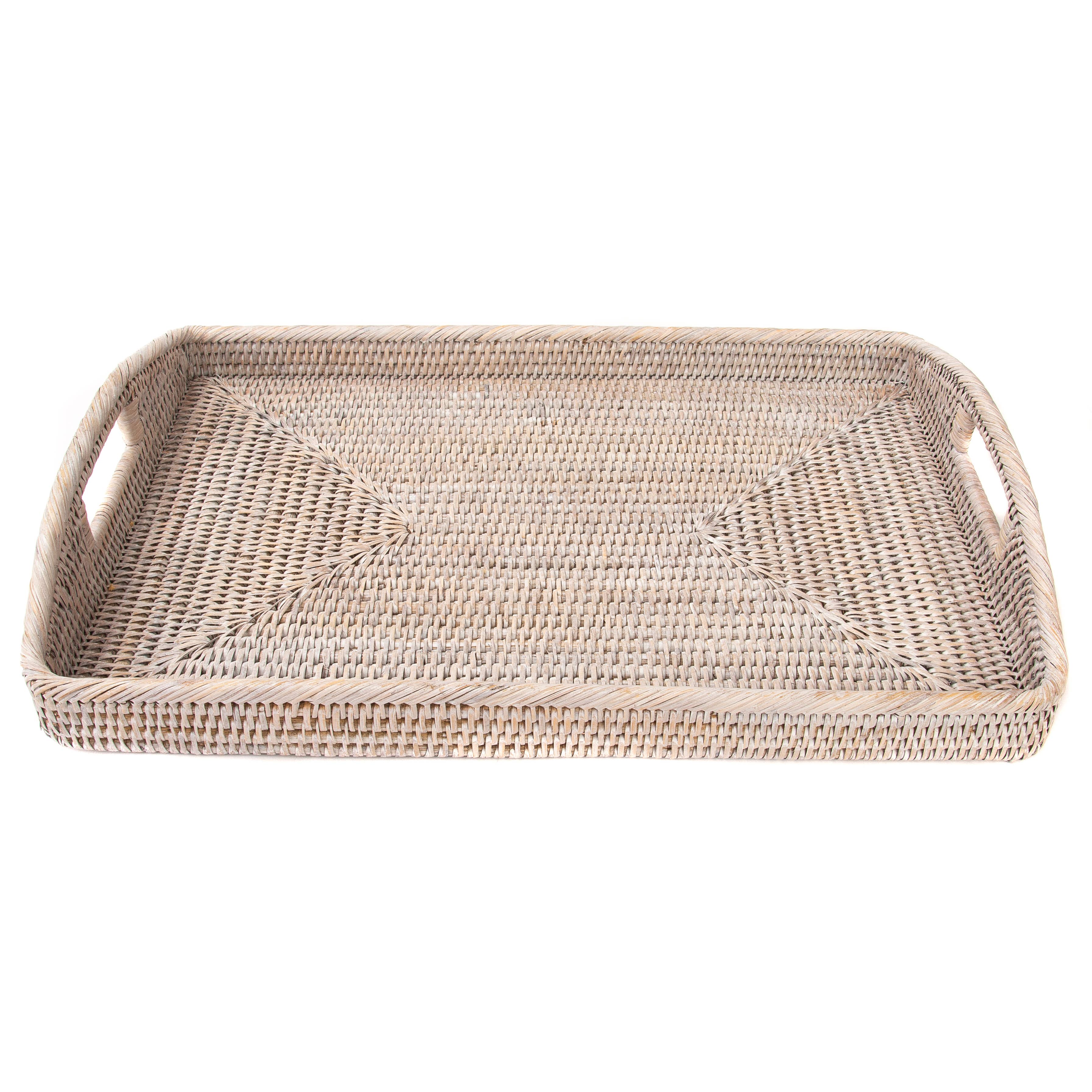 Artifacts Trading Company - Wholesale Serving Tray - Rectangular Rattan Serving Tray – High Handles0