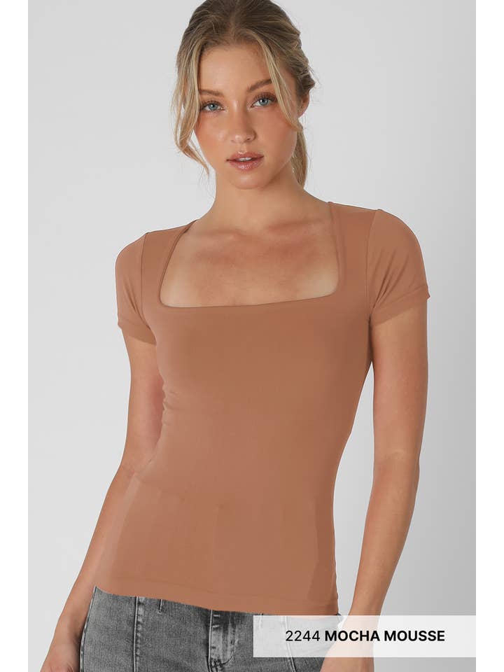 NIKIBIKI - Wholesale Knit Top - Women's - NS8326- Square Neck SS Top