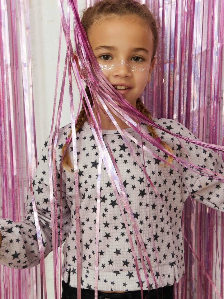 Girl Sweatshirt Printed In Mauve Stars for wholesale by Newness Kids