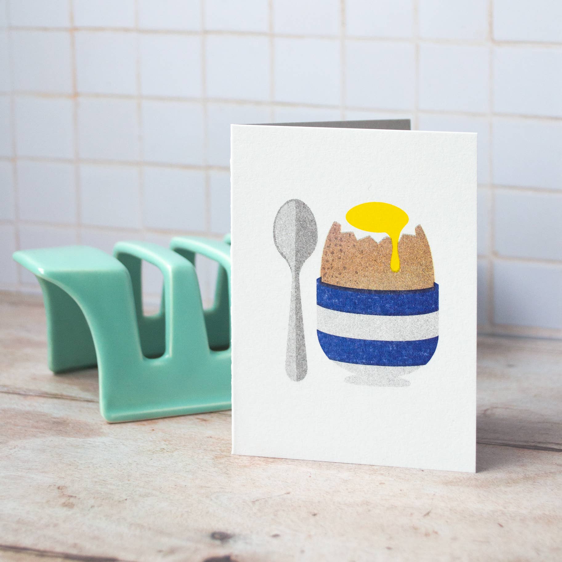 Bobbie Print - Wholesale Everyday Greeting Card - Egg and Spoon Cute Breakfast Mini Riso Foodie Greeting Card 2