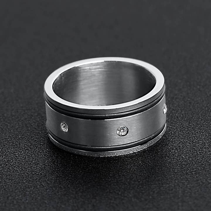 WJW – wholesale Band/stacked ring – CZ Stones With Rubber Accents Highly Polished Stainless Steel Ring2