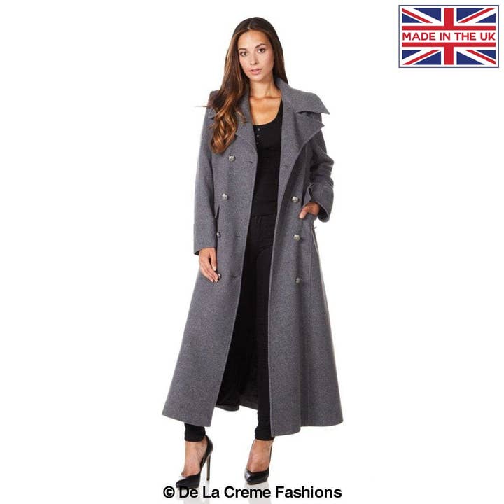 De La Creme Fashions - Vendita all'ingrosso Cappotto - Donna - Maxi cappotto doppiopetto da donna in misto lana e cashmere