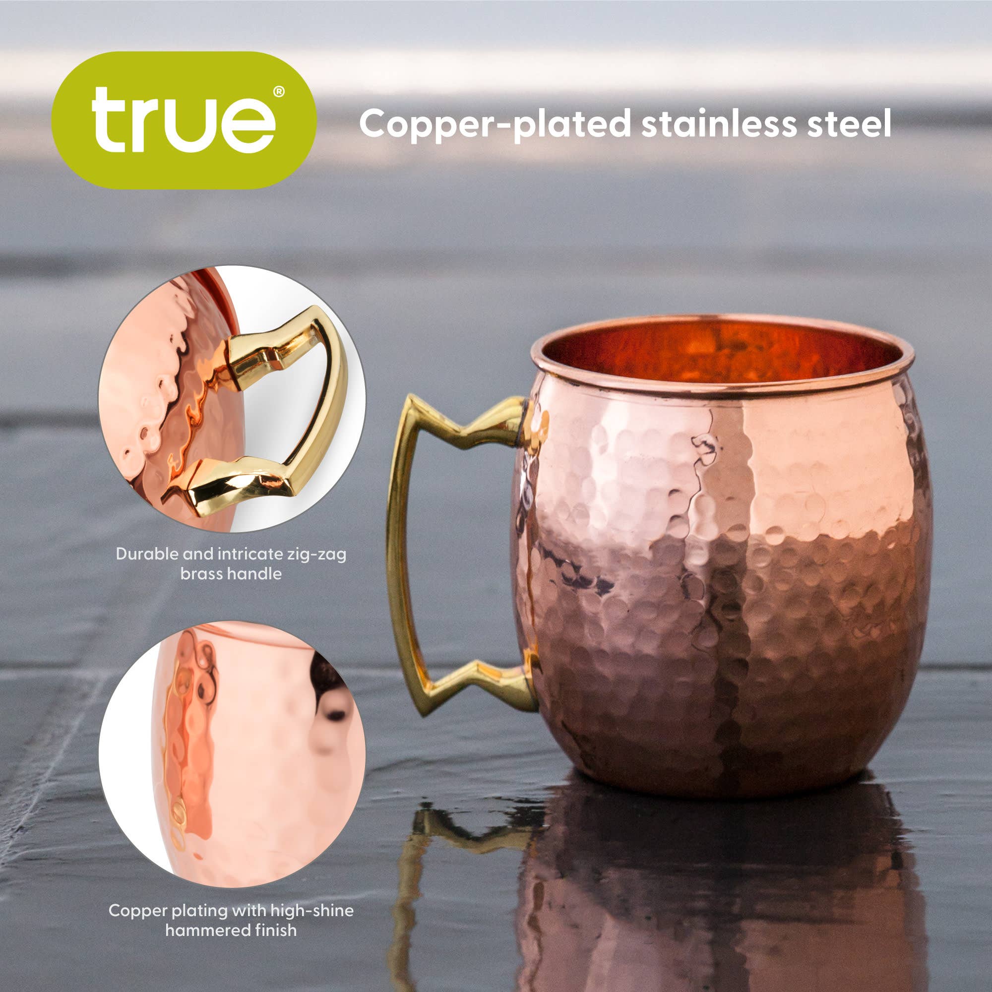 TRUE - Wholesale Cocktail/Liquor Glass - Moscow Mule 16 oz Hammered Copper Plated Mug6