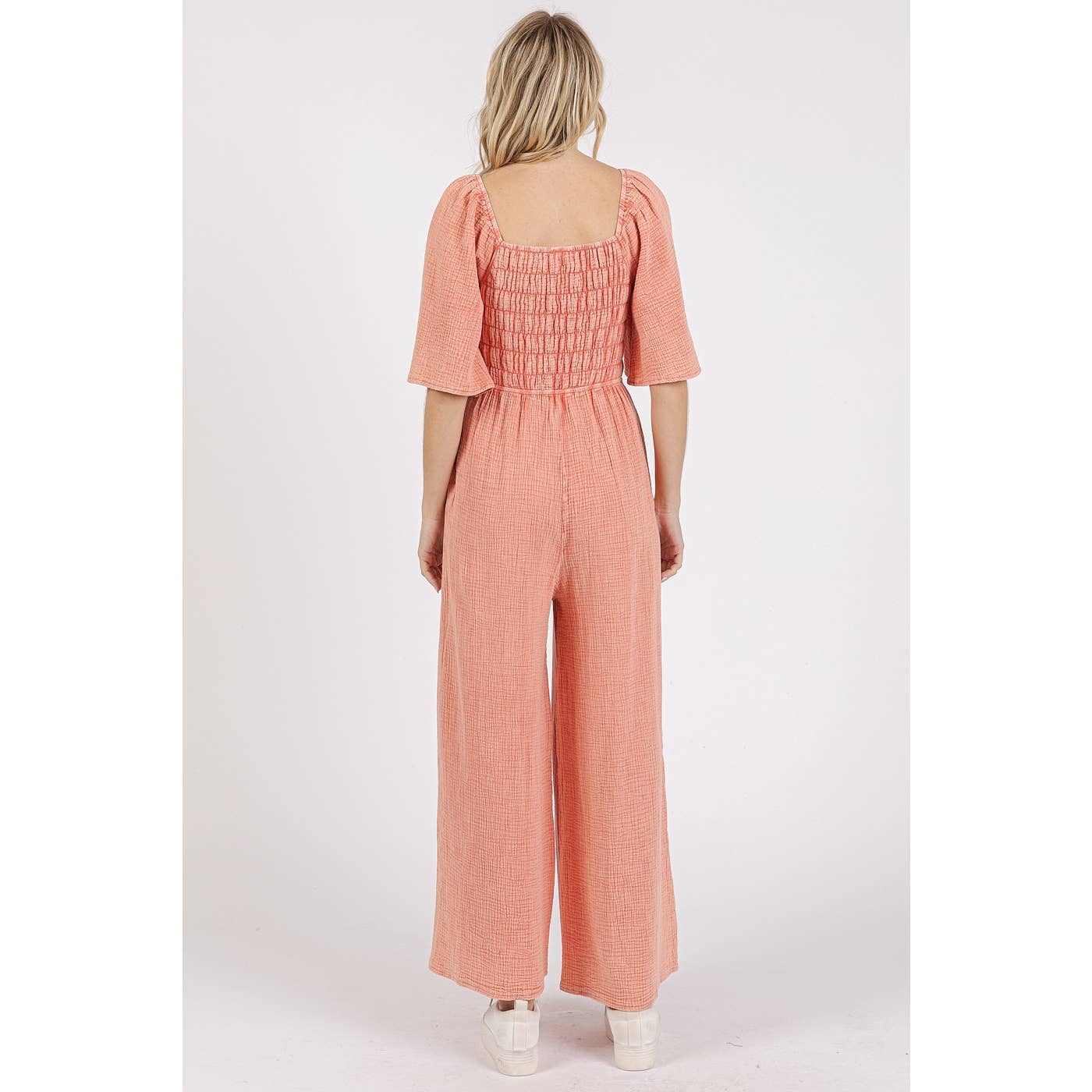 mittoshop - Wholesale Jumpsuit - Women's - MINERAL WASH GAUZE RUCHED WIDE LEG JUMPSUIT1