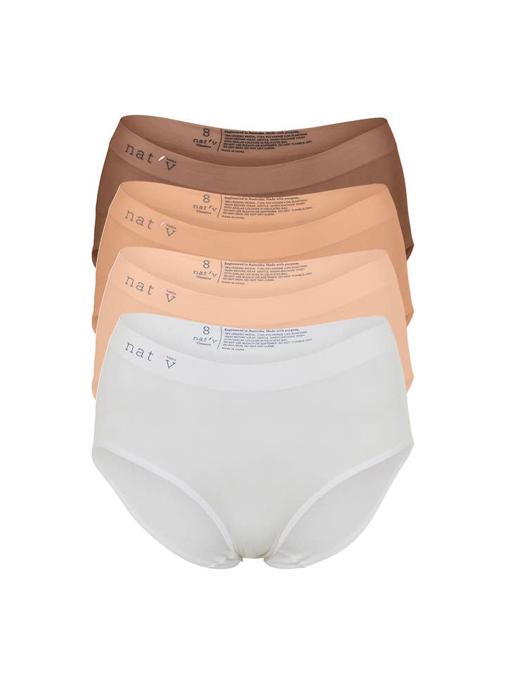 Nat'v Basics - Venta al por mayor Ropa interior - Mujer - Set de 4 calzoncillos clásicos de Tones: blanco, hueso, haya y bronce
