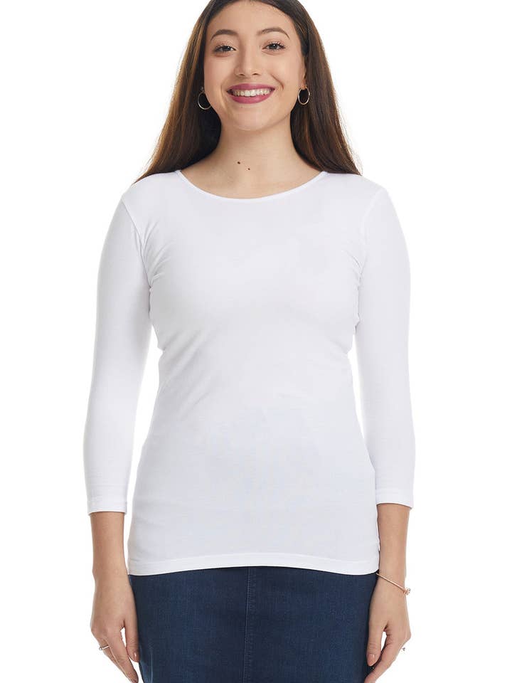 3/4 Sleeve Snug Fit Cotton Boat Neck Layering Shirt EX801247 for wholesale by Esteez LLC