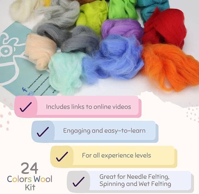 Woolbuddy - Wholesale DIY Craft Kit - DIY 24 Colors Wool Mix Kit - Premium Merino Craft Set1