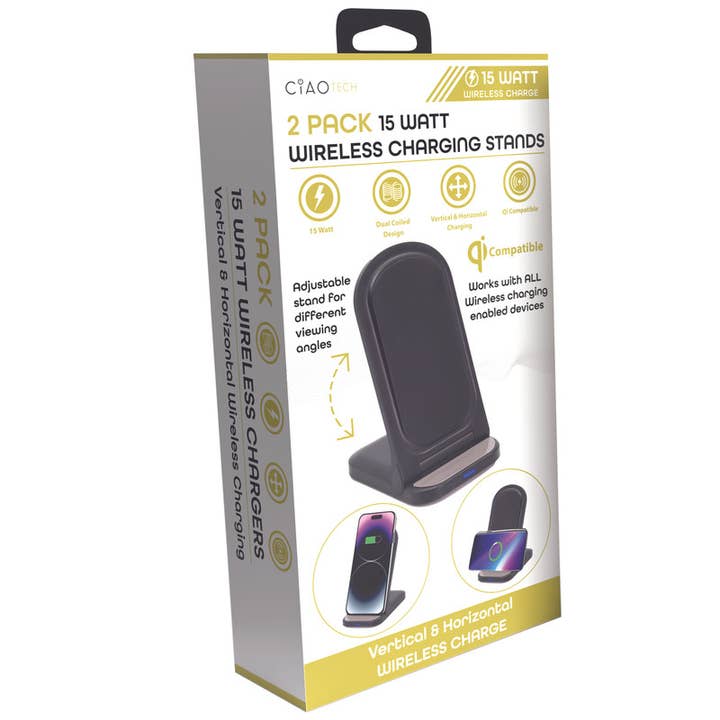 Lifeware Group LLC - Venta al por mayor Base de carga - Soportes de carga inalámbricos CIAO Tech, paquete de 2 unidades, 15 W, color negro1