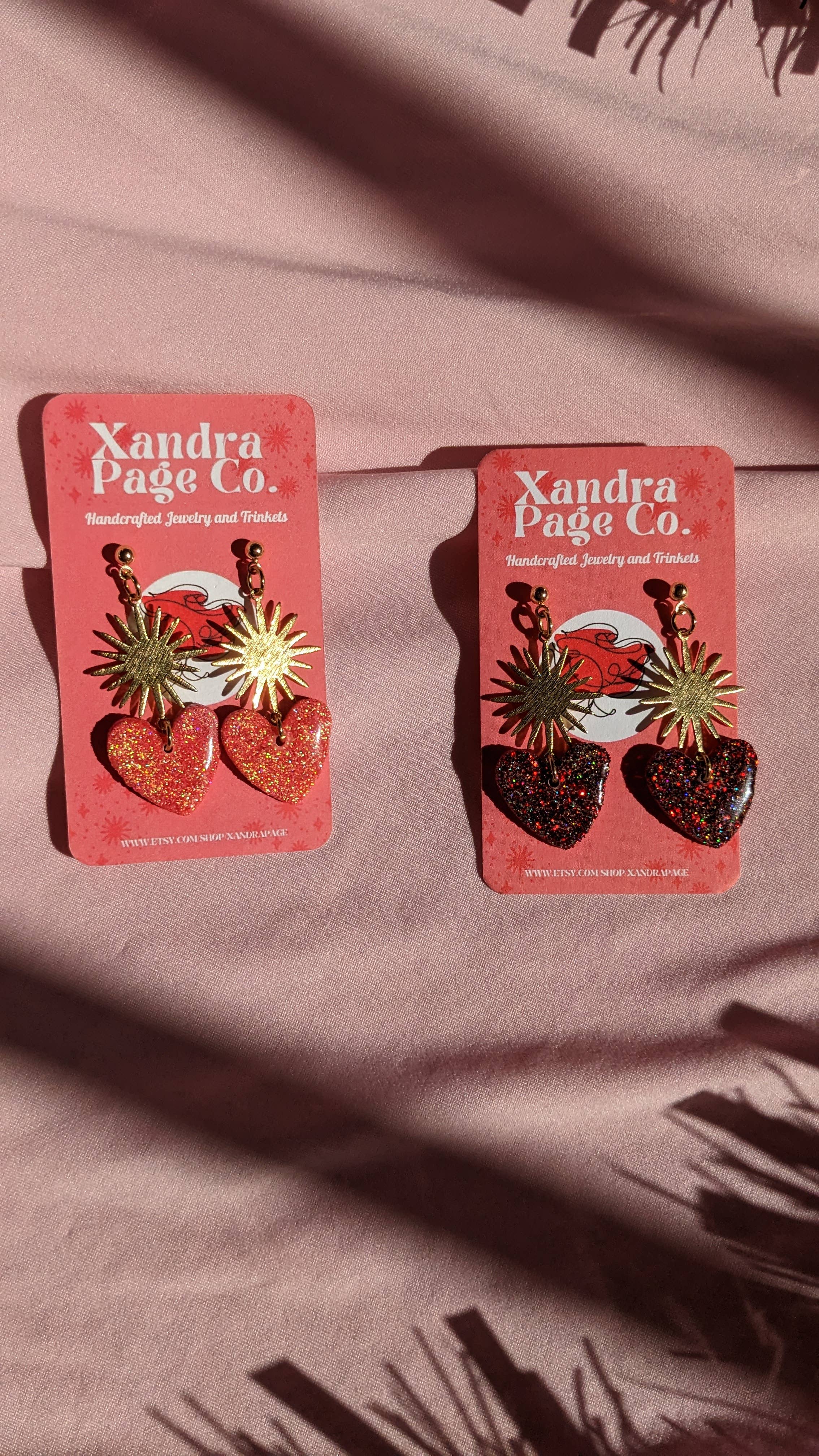 Xandra Page Co. - Wholesale Dangle Earrings - Sacred Heart Sunburst Earrings | Polymer Clay Charm Heart3