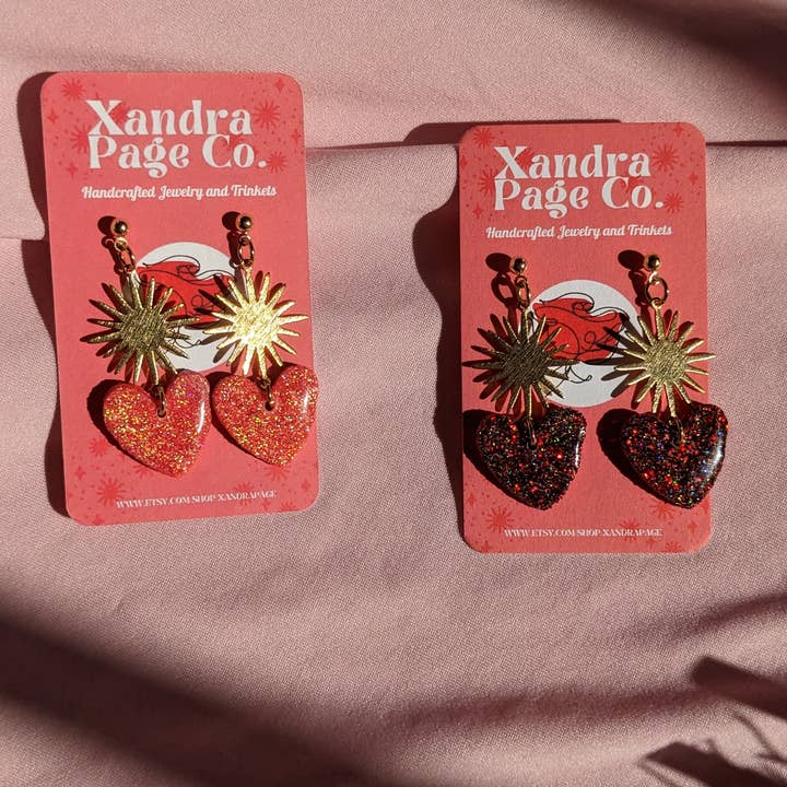 Xandra Page Co. - Wholesale Dangle Earrings - Sacred Heart Sunburst Earrings | Polymer Clay Charm Heart3