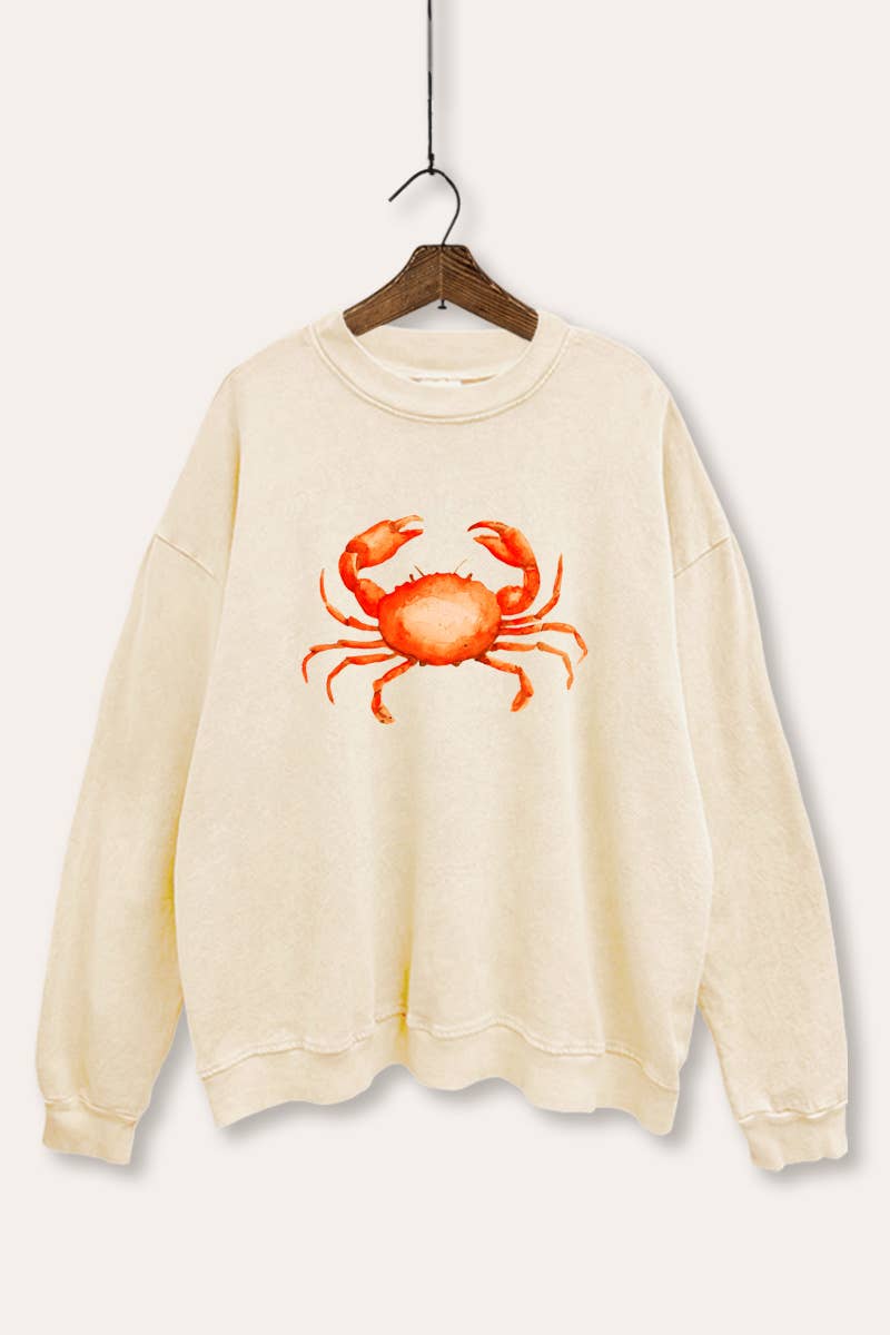 VINTAGE POINT USA - Wholesale Graphic Sweatshirt - Women's - *BEST SELLER* RED CRAB GRAPHIC MINERAL WASH SWEATSHIRT11