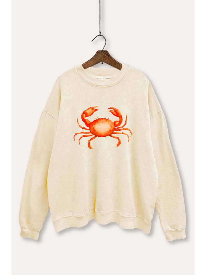 VINTAGE POINT USA - Wholesale Graphic Sweatshirt - Women's - *BEST SELLER* RED CRAB GRAPHIC MINERAL WASH SWEATSHIRT11