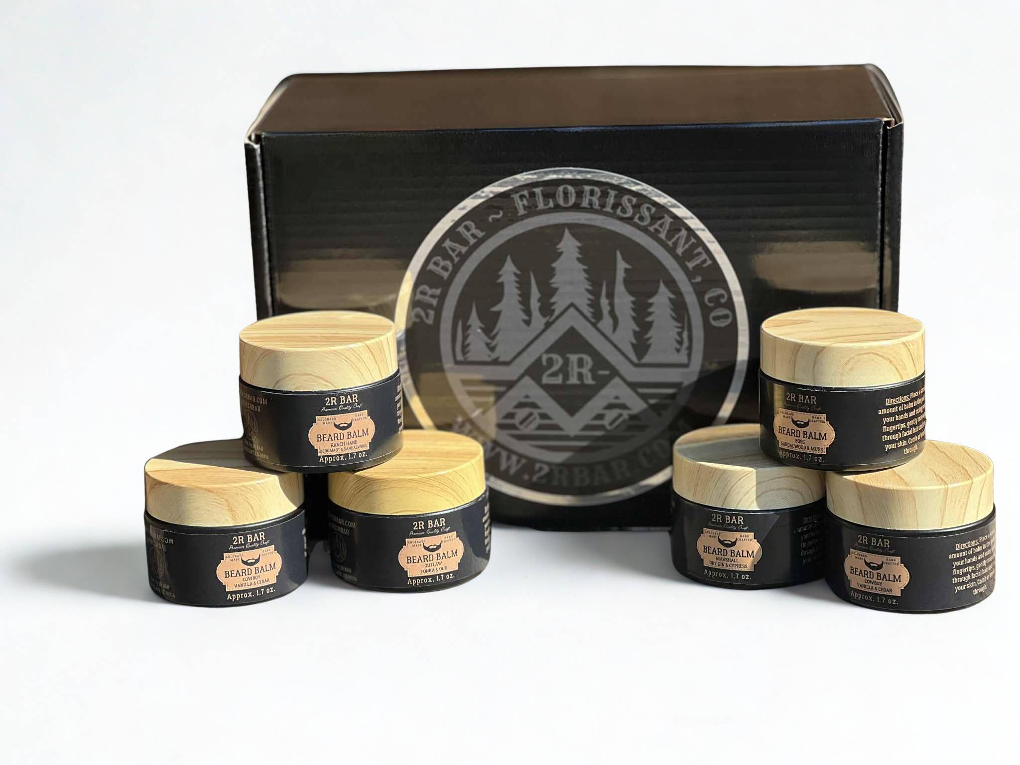 2R BAR - Wholesale Beard Styling Product - Colorado Dude Line Beard Balm – Mixed Case (6 Blends)1