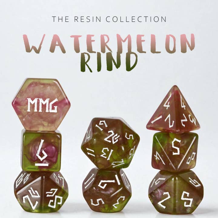 Set di Dadi in Resina di Buccia di Anguria per la vendita all'ingrosso da parte di Misty Mountain Gaming
