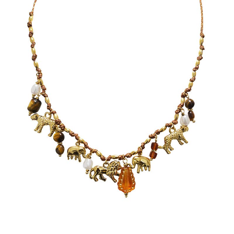 AMORINO SRL - Wholesale Pendant/Charm Necklace - FABRIC THREAD NECKLACE WITH ANIMAL CHARMS - YNK241504B8270