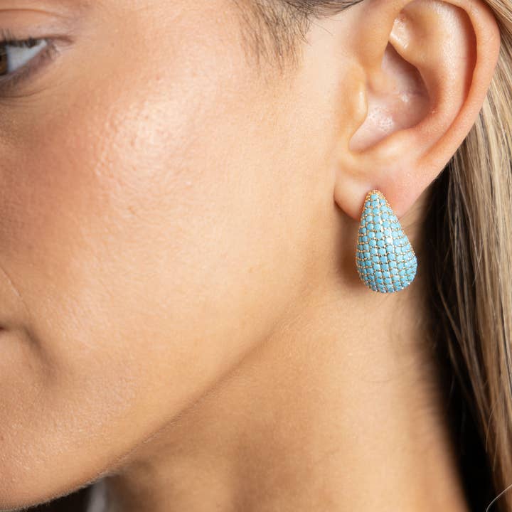Sahira Jewelry Design - Wholesale Dangle Earrings - Celine CZ Raindrop Earring Turquoise
