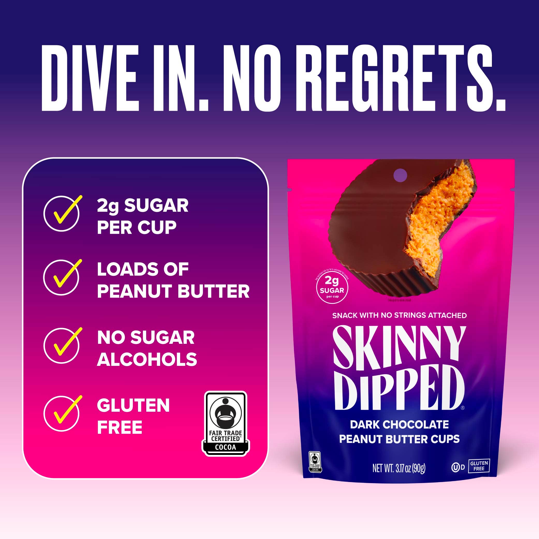 SkinnyDipped - Wholesale Chocolate Covered Sweets - Dark Chocolate Peanut Butter Cups Pouch, 3.17oz2
