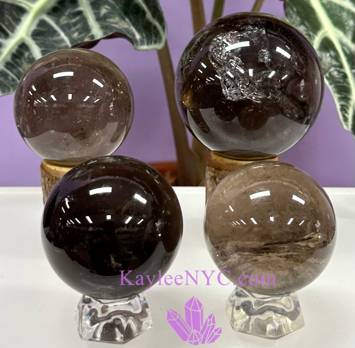 KayleeNYC – wholesale Spiritual stone/crystal – 3-4 PCs Natural Smoky Quartz Spheres Crystal Ball 2.9-3lbs4