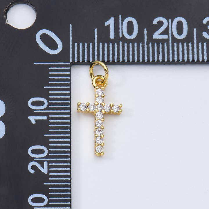 Beads Creation - Wholesale Individual Charm/Pendant - Gold Filled Dainty Cross Charm Pendant CZ Micro Pave, CP4348