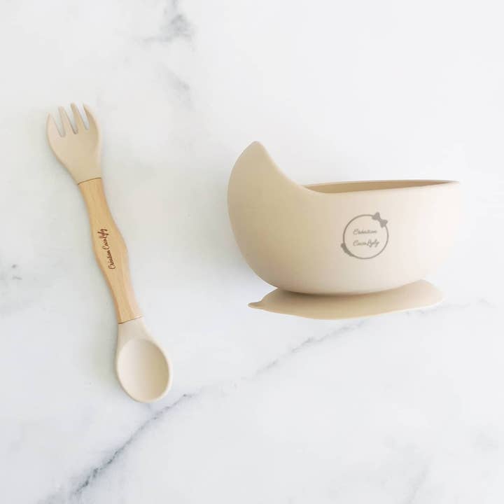 Duo bols et ustensiles 2 en 1 beige for wholesale by Création cocolyly inc.