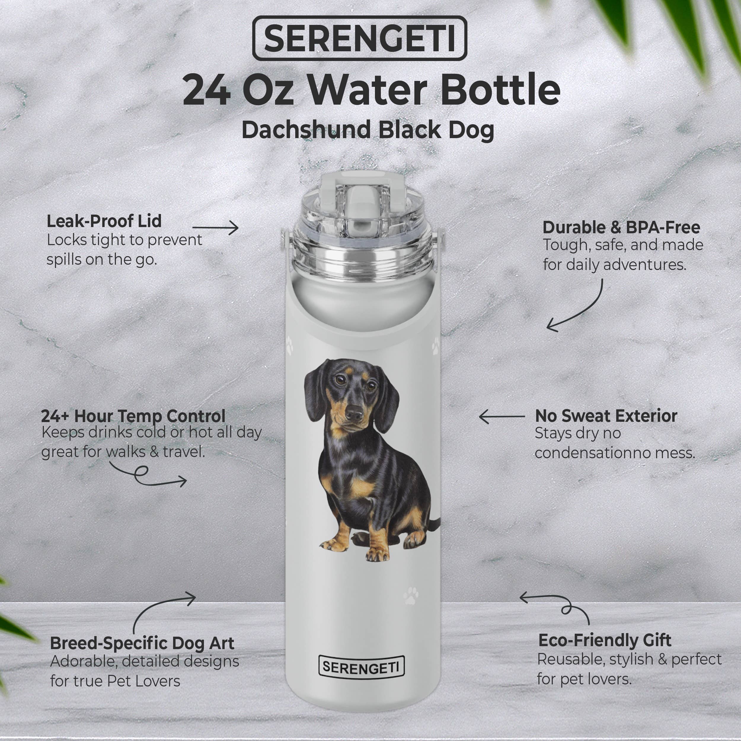 E&S Pets - Wholesale Water Bottle - Dachshund - Black - Stainless Steel Water Bottle - 24oz3