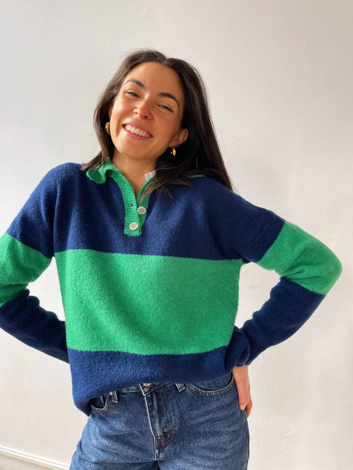 MindTraveler - Wholesale Knit Sweater - Women's - Paola Green and Blue Sweater