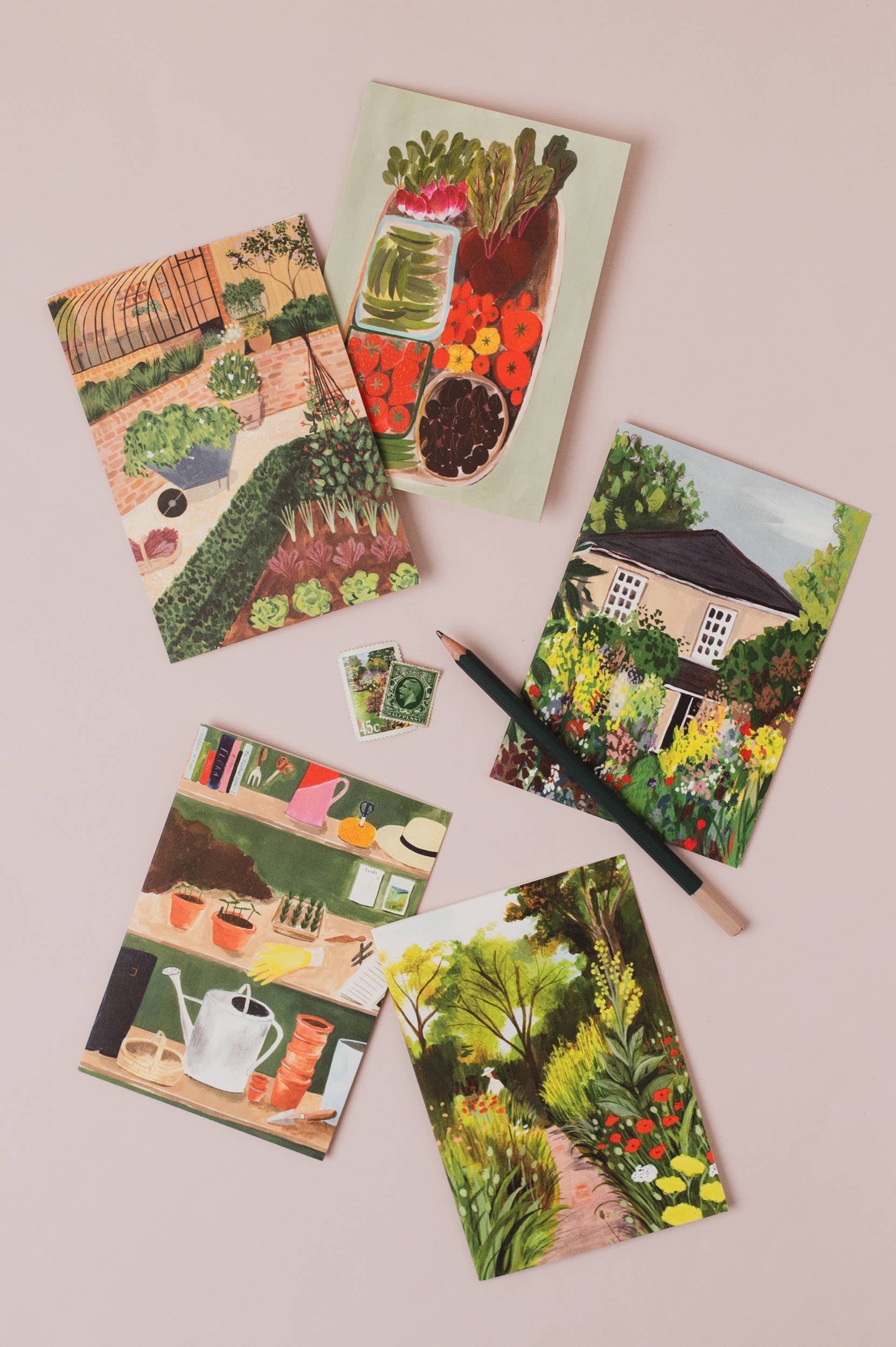 Peggy & Kate – wholesale Vardagliga hälsningskort – Grönsakslandskort | Växthus | Kolonilottskort | Trädgårdsarbete1