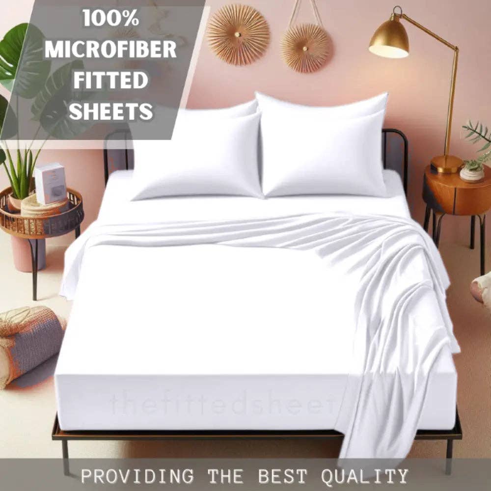 The Fitted Sheets – wholesale Fitted sheets – White Mfiber fitted sheet 16 Inches Deep 100% Polyester3