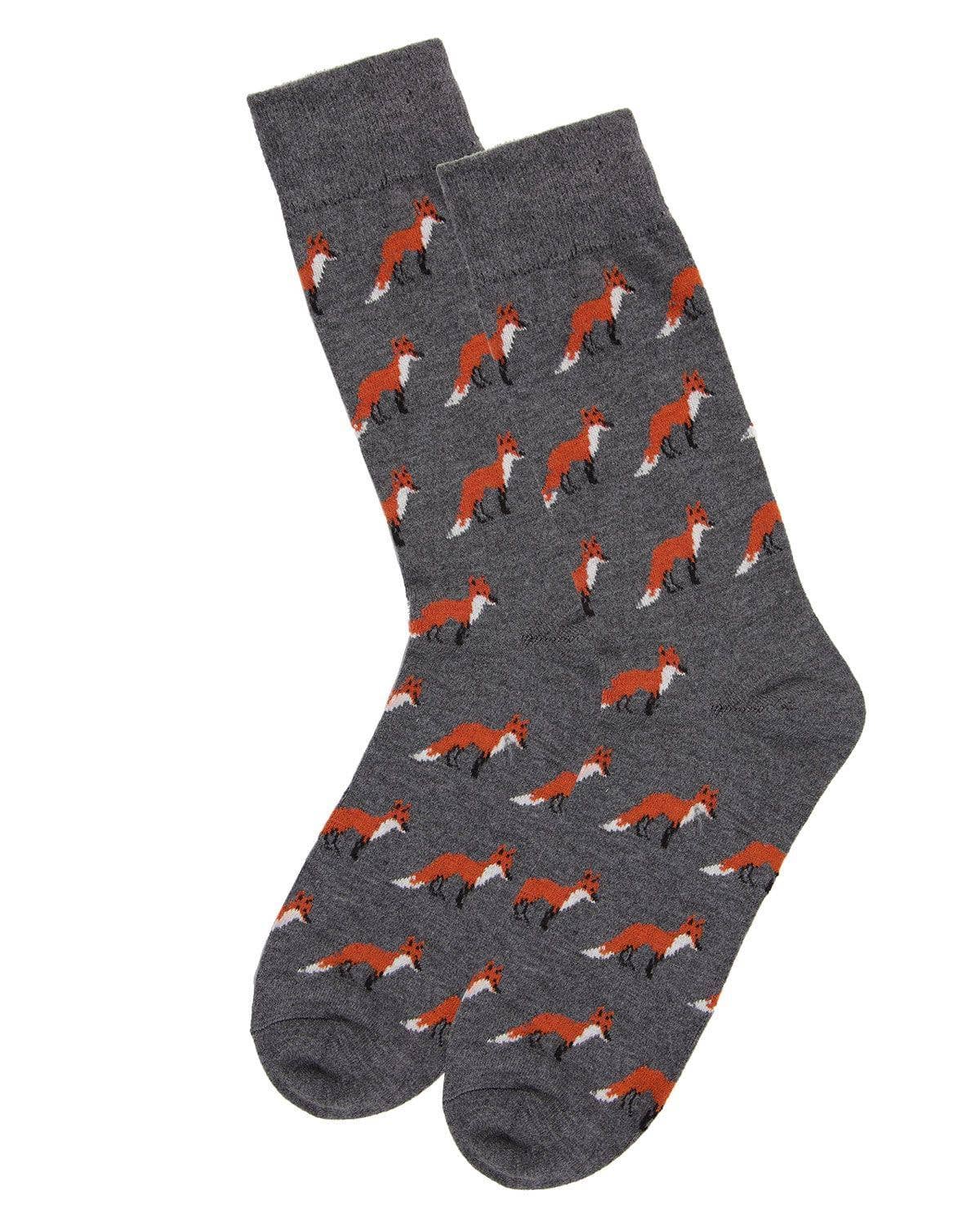 Med Gray Heather MeMoi Fox Cashmere Blend Men's Crew Socks for wholesale on Faire2