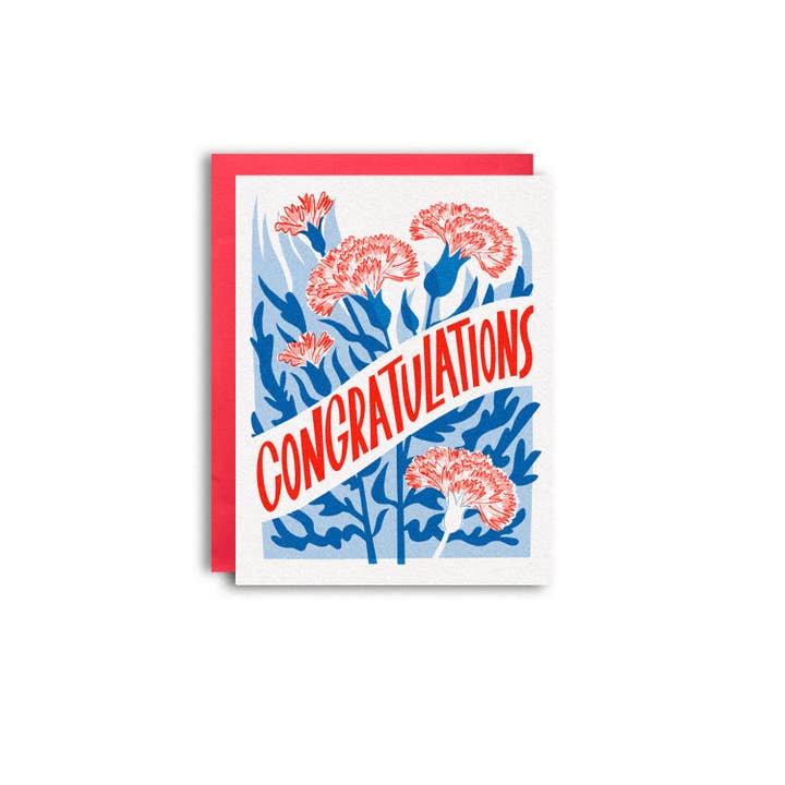 Félicitations Œillets Carte de Vœux Risograph pour la vente par Pier Six Press