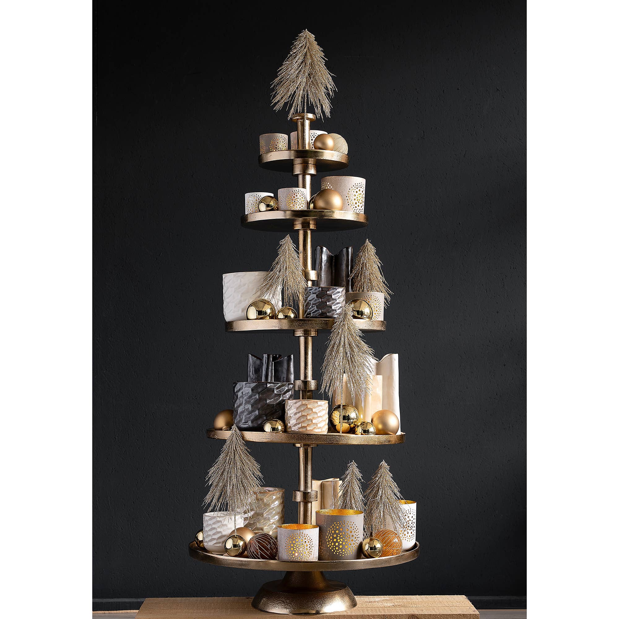 Vosteen - Vente Bibelots/décorations d'extérieur - Neige de sapin en métal sur socle en bois, H35cm, blanche1