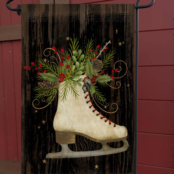 Happy Cow Lawn Decor - Wholesale Flag - Ice Skate On Black with Greenery Garden Flag #G1619