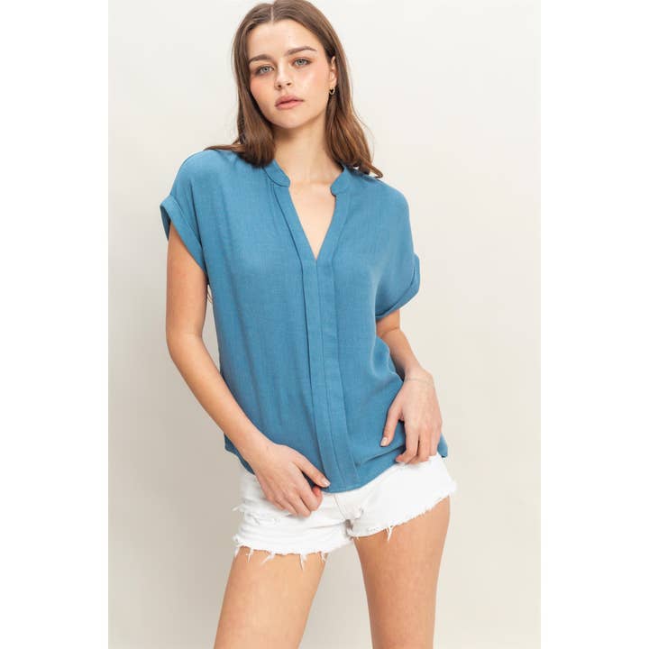 HYFVE - Wholesale Shirt - Women's - HF25A713-Notch Collar Short Sleeve Basic Top