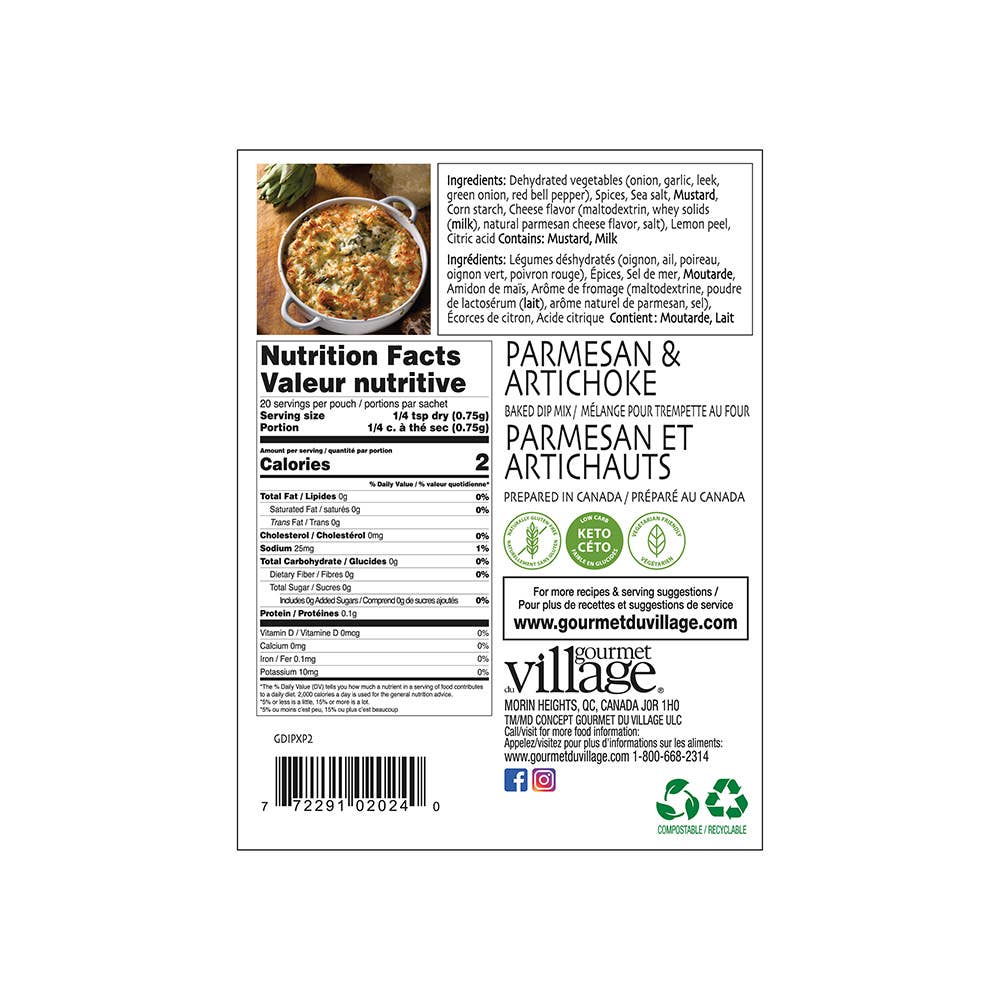 Gourmet Du Village - Wholesale Dip - Dip Parmesan Artichoke Recipe Box2
