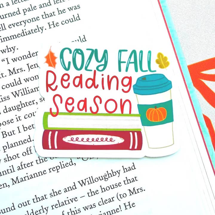 Cozy Fall Reading Season Vinyl Sticker for wholesale by Let's Jess Doodle