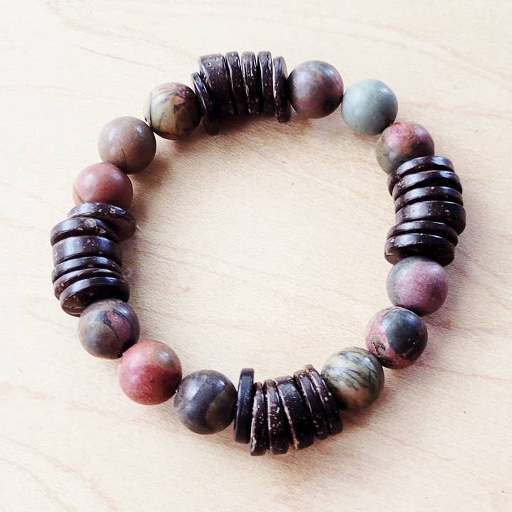 Echte Picasso Jaspis en Houten Stretch Armband 810p voor wholesale door The Jewelry Junkie