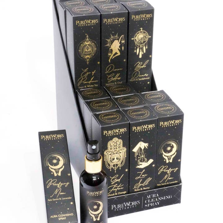 Esoteric Room Mist Display for wholesale by R. Expo/Song of India