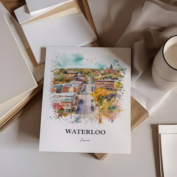 Premium Travel Art - Wholesale Art Print - Waterloo Iowa Wall Art, Black Hawk County Print, Iowa Watercolor Art, Waterloo IA Gift, Travel Print, Travel Poster, Housewarming Gift5