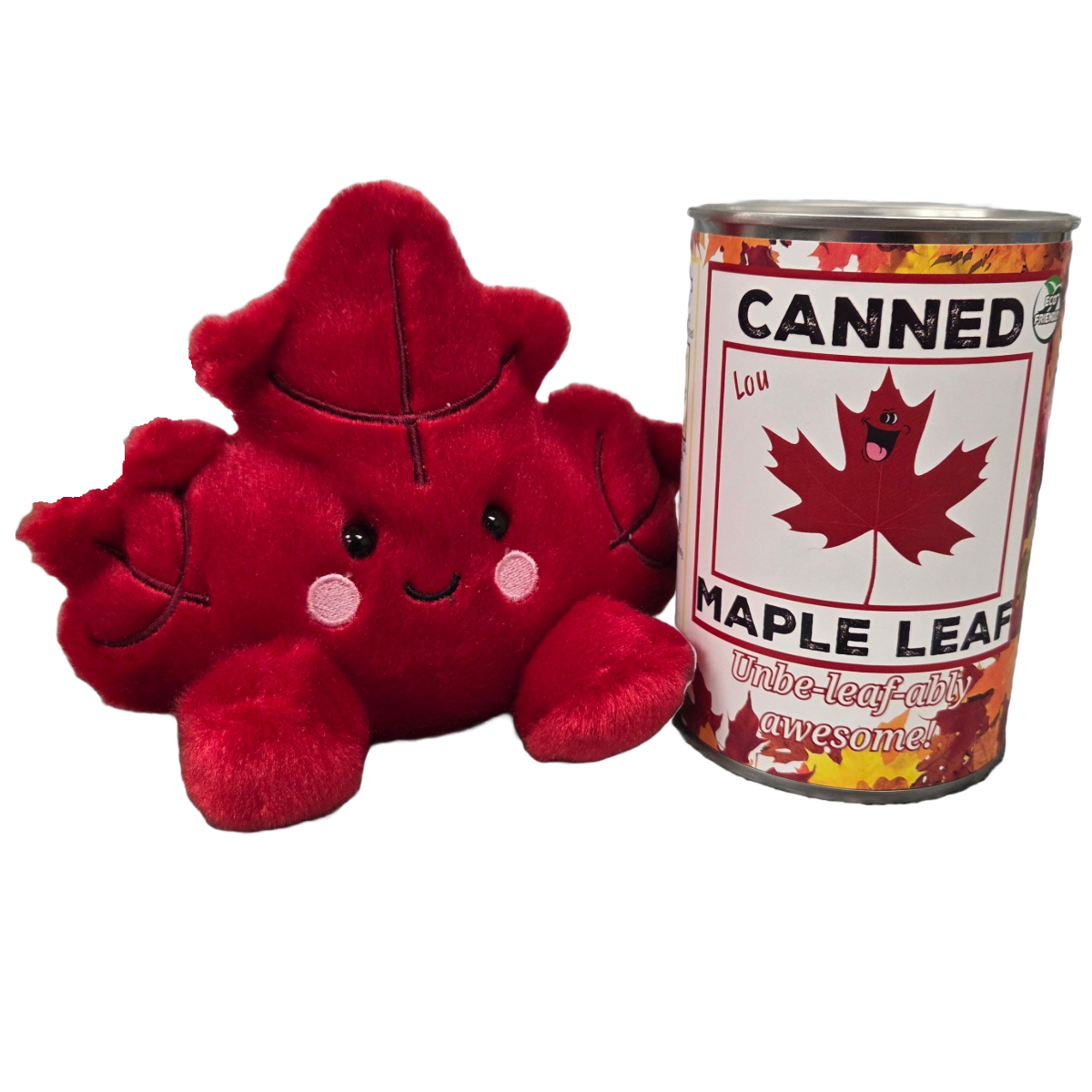 Canned Gifts - Wholesale Gag Gift/Novelty Gift - Lou the Canned Maple Leaf | Fall Stuffed Plush w/Jokes0