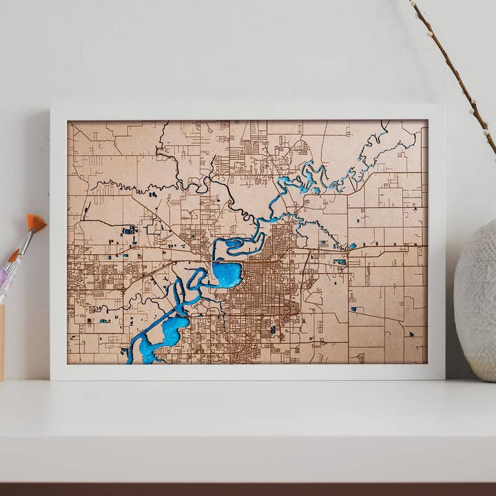 Custom City Map. Any City Engraved On Wood for wholesale by Kustwood