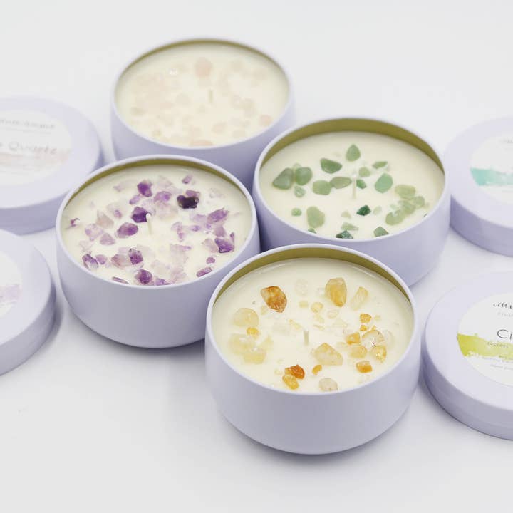 Acute Designs - Wholesale Travel candles - Crushed Crystal Candle -Amethyst, Rose Quartz, Citrine, Jade11
