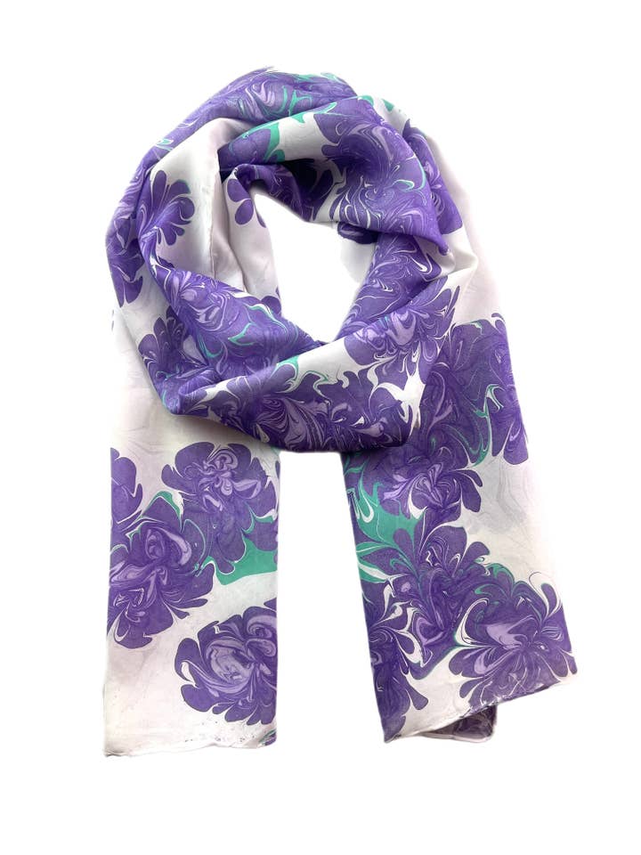 Pañuelo de seda jaspeado hecho a mano para venta al por mayor de Blue Ivy Marbling