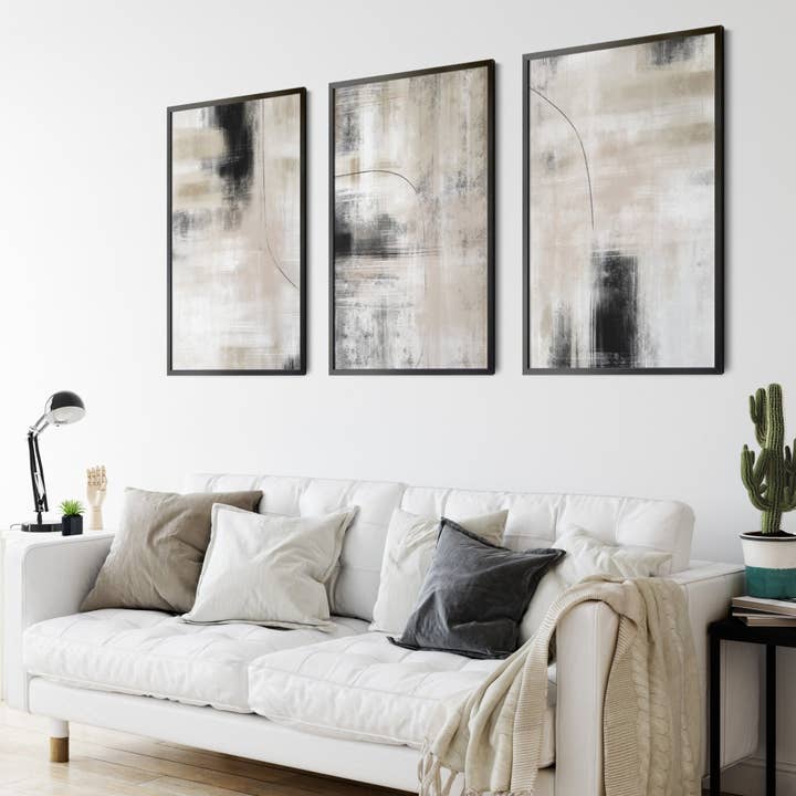 D'LUXE PRINTS - Wholesale Gallery Wall Set - Neutral Abstract Set of 3 Prints2