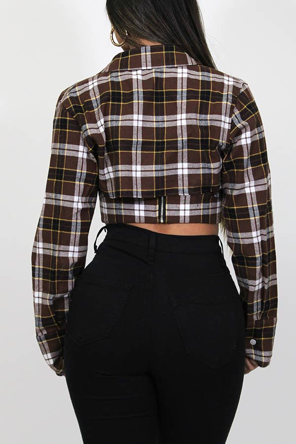 Junie - Vente Ensemble de hauts – femme - DÉBARDEUR À CARREAUX AVEC CHEMISE COURTE À MANCHES LONGUES JST20687