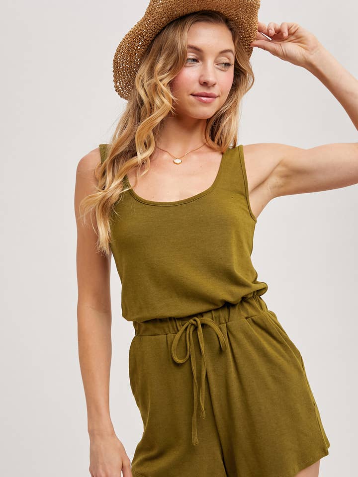 SLEEVELESS KNIT DRAWSTRING ROMPER for wholesale by Bluivy