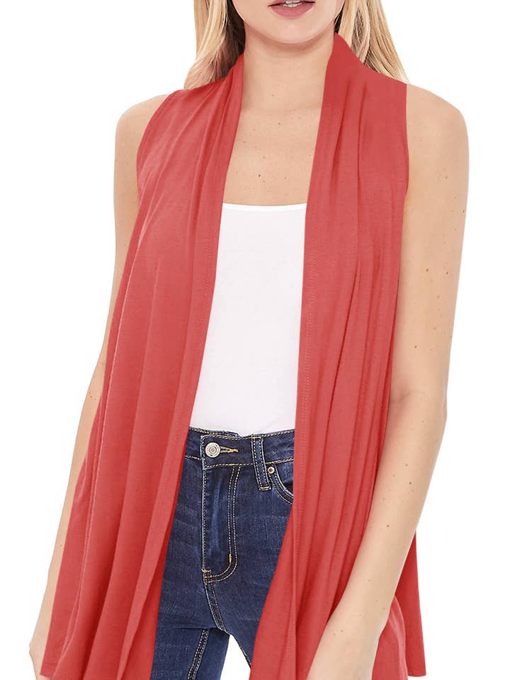 Women's Sleeveless Solid Cardigan Vest (Open Pack) for wholesale by MOA COLLECTION