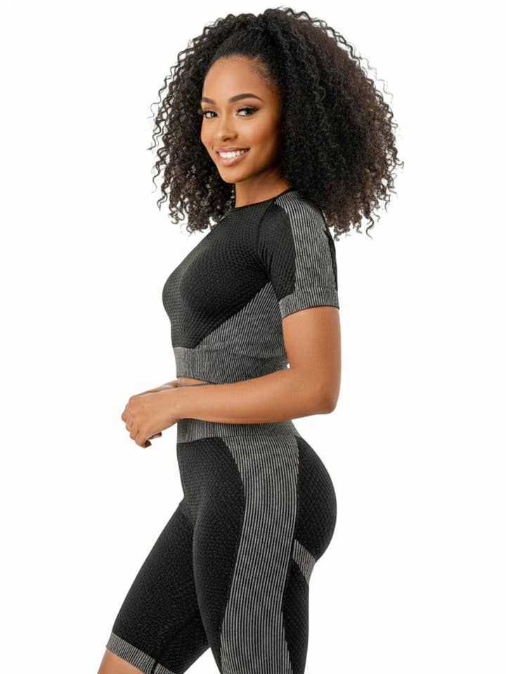 Conjunto liso de top corto waffle de manga corta para venta al por mayor de To Star