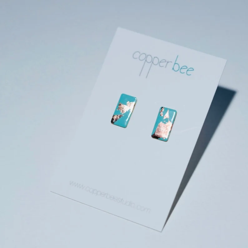 Copper Bee - Vendita all'ingrosso Orecchini a bottone - Borchie in foglia rame e smalto - Collezione Copper Glow3