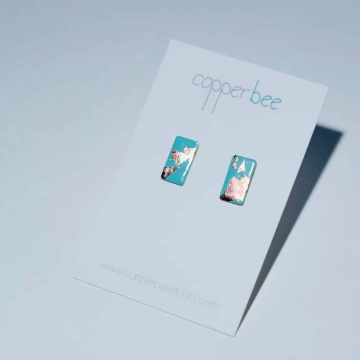 Copper Bee - Vendita all'ingrosso Orecchini a bottone - Borchie in foglia rame e smalto - Collezione Copper Glow3