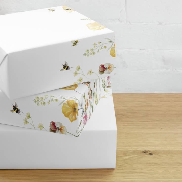 Floral Bees Wrapping Paper for wholesale by Wishbrush